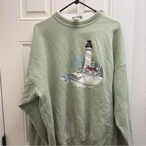 Green Lighthouse Print Men's Sweater